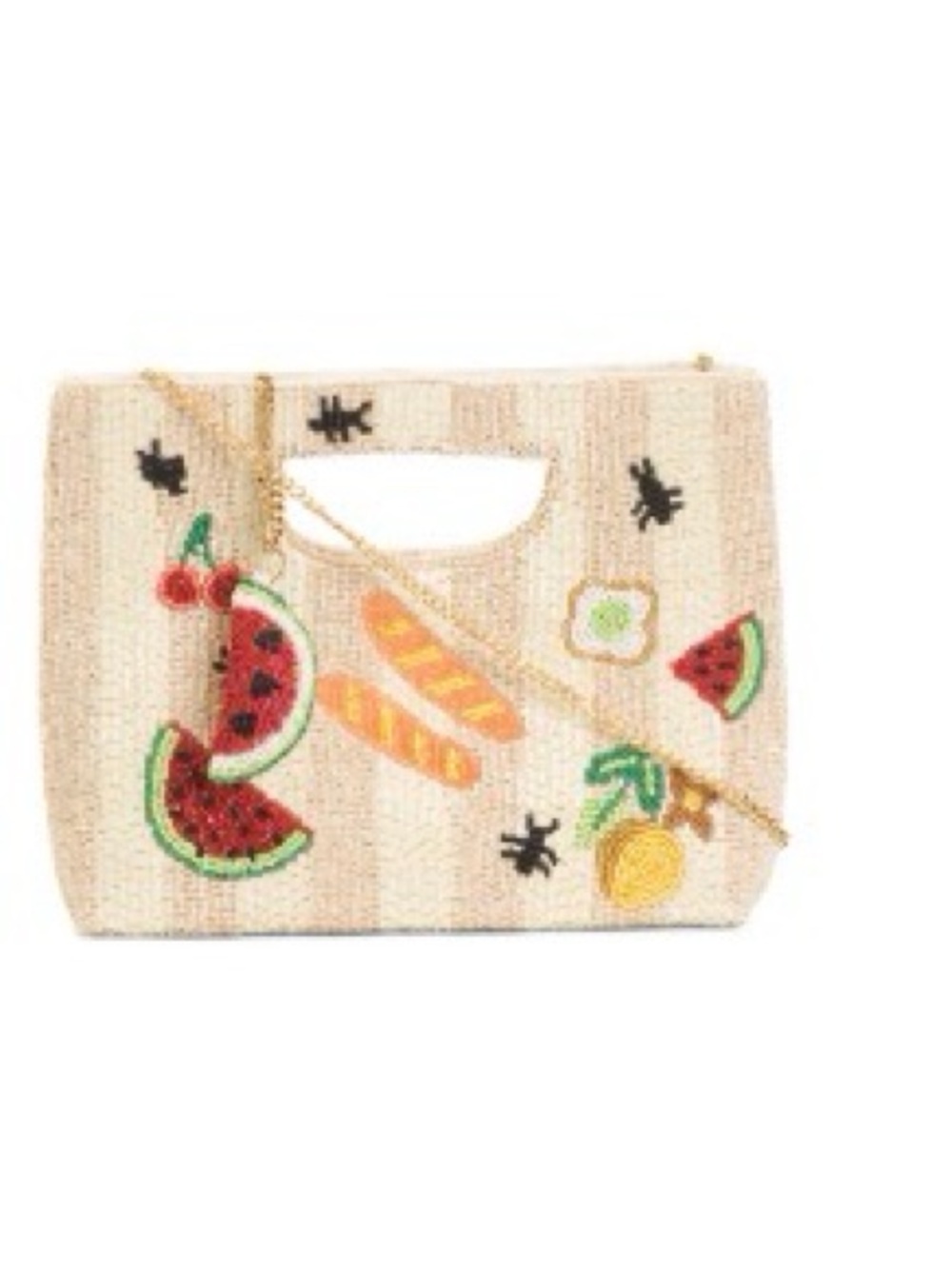 Viral Beaded Fruit Patchwork Tote Bag - Beige